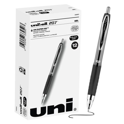 Uni-ball Signo 207 Gel Pen 12 Pack, 0.7mm Medium Black Pens