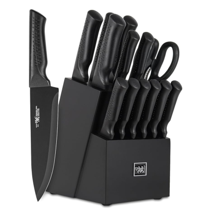 Knife Set, 15 Pcs Kitchen Knife Set with Block Self Sharpening